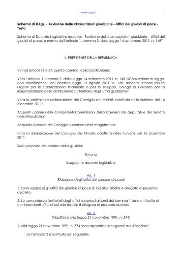 Revisione delle circoscrizioni giudiziarie – Uffici dei giudici di pace