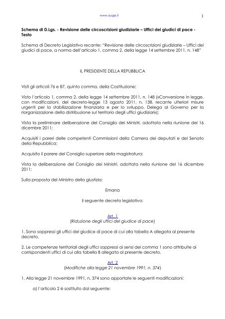 Revisione Delle Circoscrizioni Giudiziarie Uffici Dei Giudici Di Pace