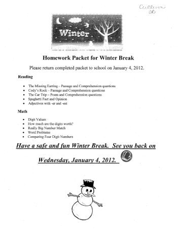 Homework Packet for inter Break