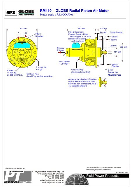 RM410 GLOBE Radial Piston Air Motor - PT Hydraulics