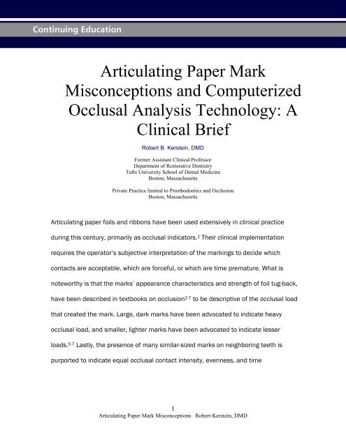 Articulating Paper Mark Misconceptions and Computerized Occlusal ...