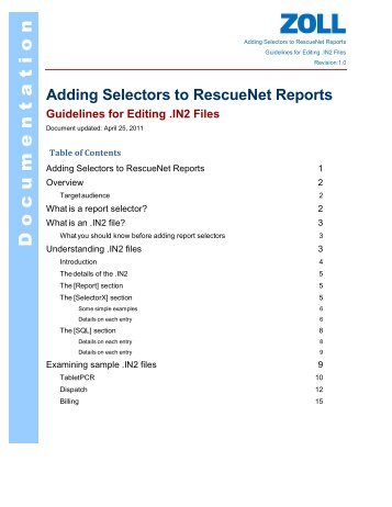 Adding Selectors to RescueNet Reports - ZOLL Data Systems