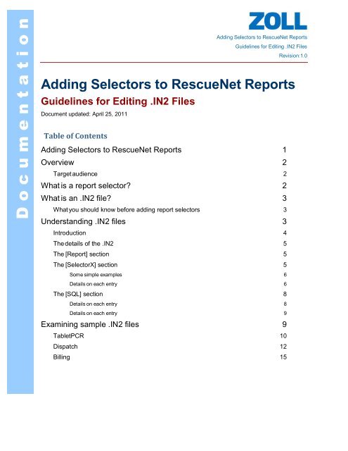 Adding Selectors to RescueNet Reports - ZOLL Data Systems