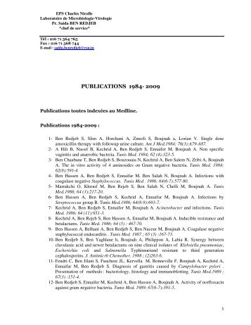 PUBLICATIONS 1984- 2009 - Université de Tunis El Manar