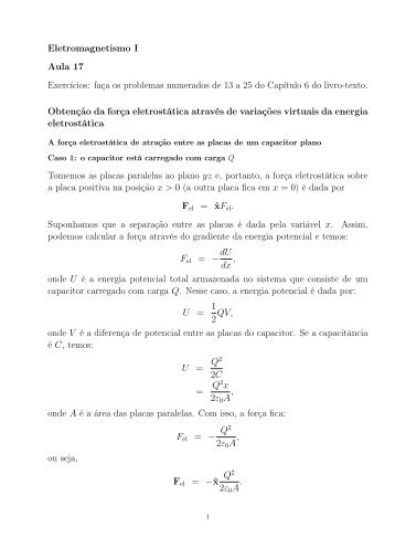 Eletromagnetismo I Aula 17 ExercÃ­cios: faÃ§a os problemas ... - IFSC