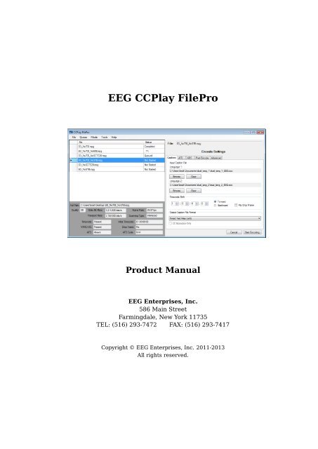 EEG CCPlay FilePro Product Manual - EEG Enterprises