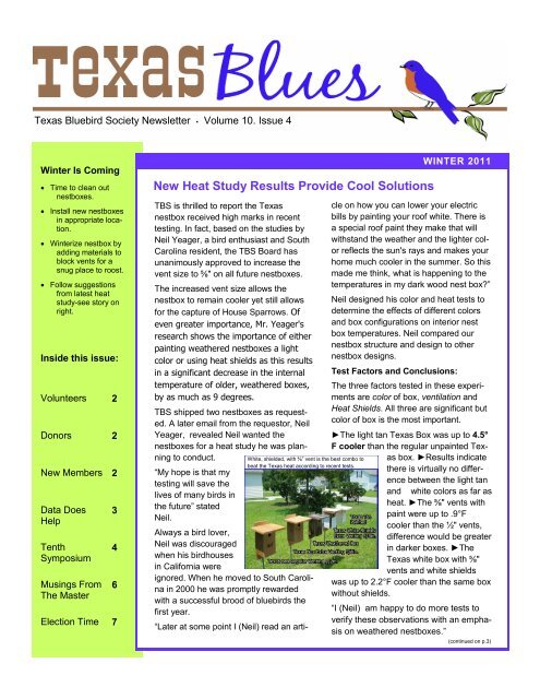 New Heat Study Results Provide Cool Solutions - Texas Bluebird ...