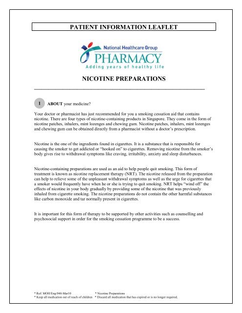 patient information leaflet nicotine preparations