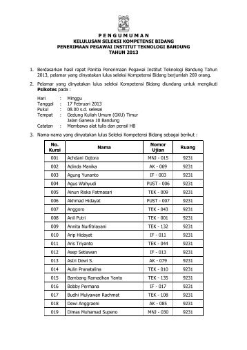 kelulusanSeleksiKompetensiBidang2013.pdf - ITB