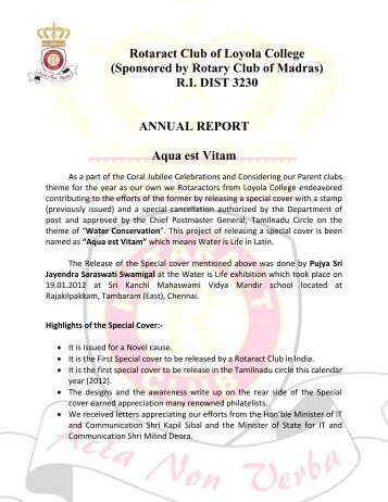 Rotaract Club of Loyola College (Sponsored by Rotary Club of ...