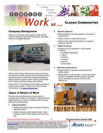 CLASSIC COMMUNITIES - Palliser Economic Partnership