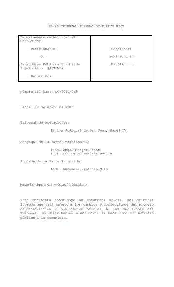 Sentencia y OpiniÃ³n Disidente - Rama Judicial de Puerto Rico