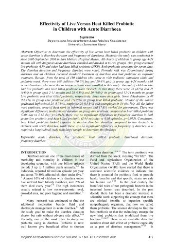 Effectivity of Live Versus Heat Killed Probiotic in Children with Acute ...