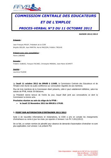 11 Octobre 2012 - Extranet FFVB