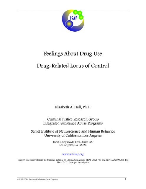 FEELINGS ABOUT DRUG USE Drug-Related  Locus of Control