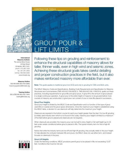 GROUT POUR & LIFT LIMITS - International Masonry Institute