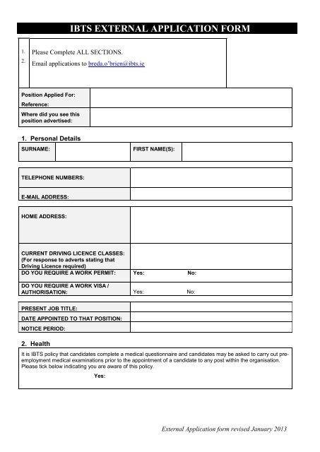 IBTS External Application Form 2013 PDF Format