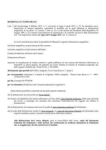 residenza in tempo reale.pdf - Comune di Avigliana