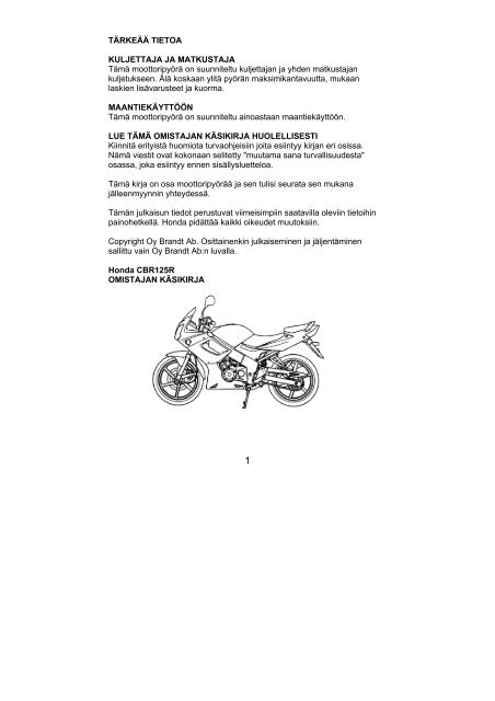 CBR125R 2004-05 käsikirja (.pdf, 1.19 MB) - Honda