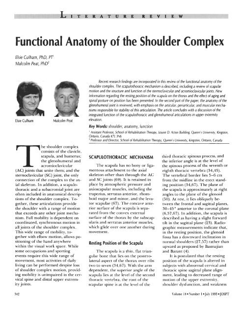 Functional Anatomy of the Shoulder Complex
