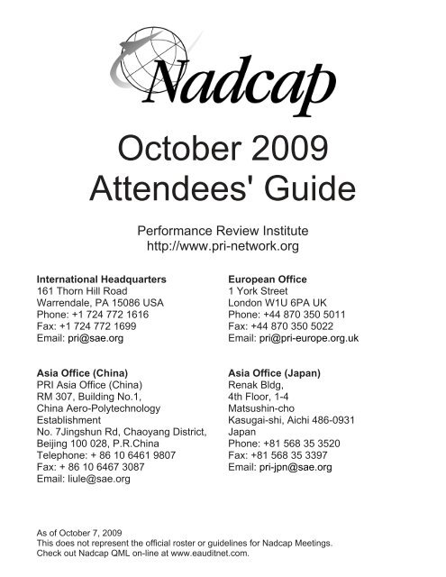 October 2009 Attendees' Guide - Performance Review Institute