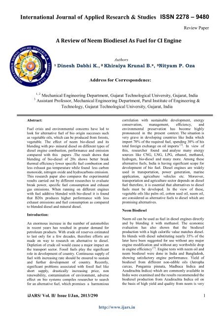 A Review of Neem Biodiesel As Fuel for CI Engine - Hgsitebuilder ...