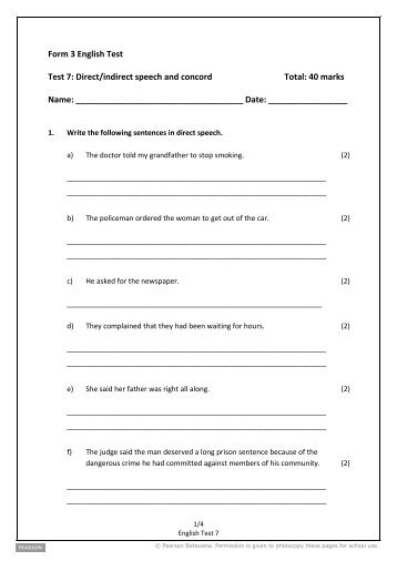 Form 3 English Test Test 7: Direct/indirect speech and ... - Pearson