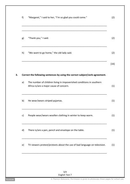 Form 3 English Test Test 7: Direct/indirect speech and ... - Pearson