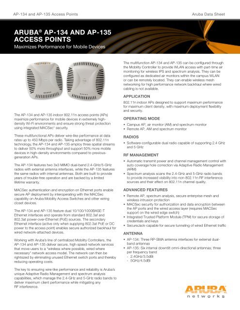 aruba® ap-134 and ap-135 access points - SecureWirelessWorks.com