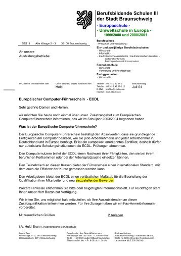 Info-Brief an die Ausbildungsbetriebe zum Thema ECDL - Otto ...
