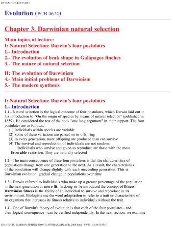 Evolution (PCB 4674). Chapter 3. Darwinian natural selection