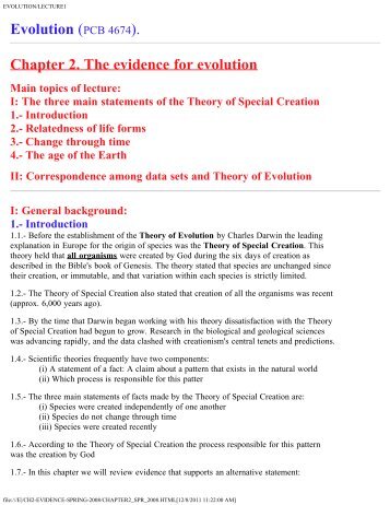 Evolution (PCB 4674). Chapter 2. The evidence for evolution