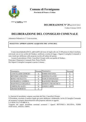 deliberazione del consiglio comunale - Comune di Fermignano