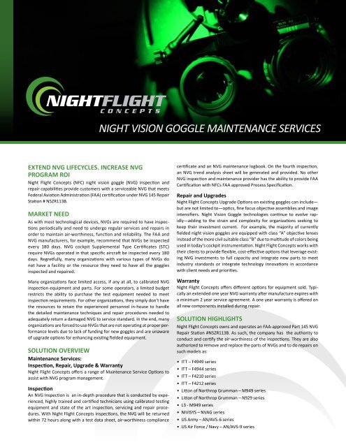 NVG Maintenance Services Brochure - Night Flight Concepts