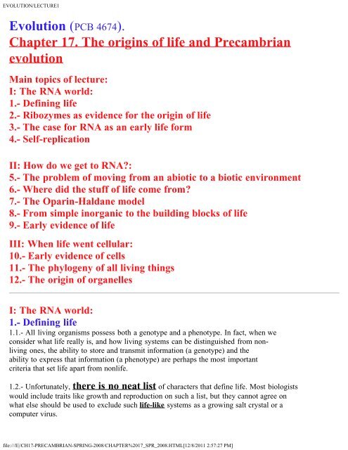 Chapter 17. The origins of life and Precambrian evolution