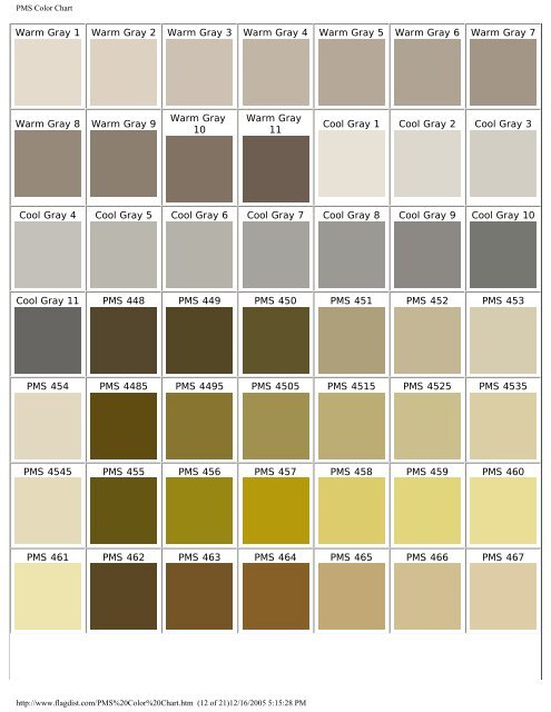 Beige Pantone Color Chart