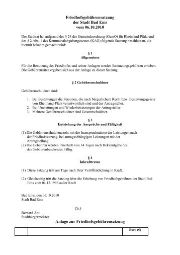 FriedhofgebÃ¼hrensatzung - Verbandsgemeinde Bad Ems