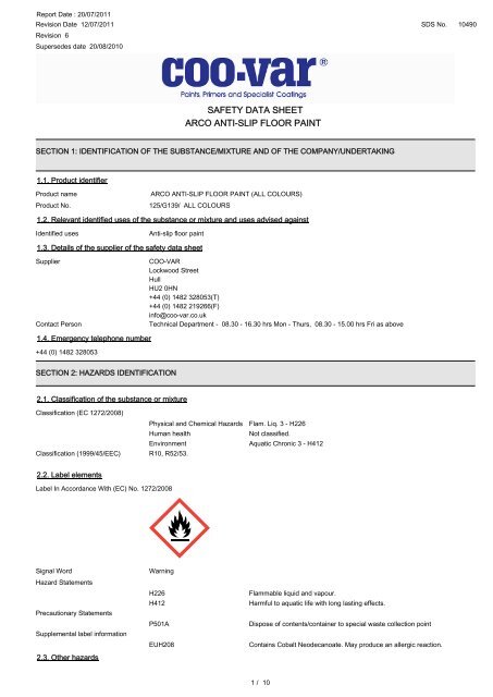 Safety Data Sheet Arco Anti Slip Floor Paint
