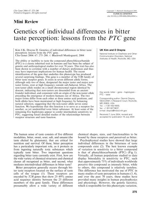 Genetics of individual differences in bitter taste perception: lessons ...