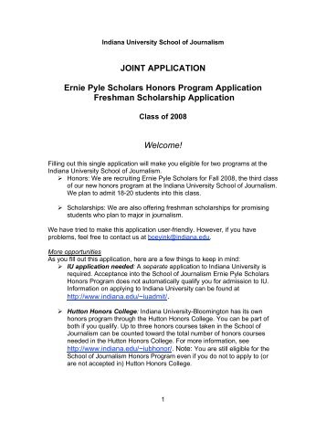 JOINT APPLICATION Ernie Pyle Scholars Honors Program ...