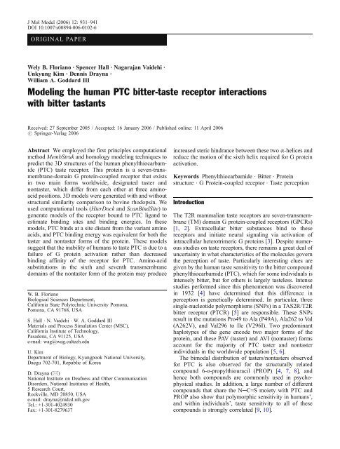 Modeling the human PTC bitter-taste receptor interactions with bitter ...