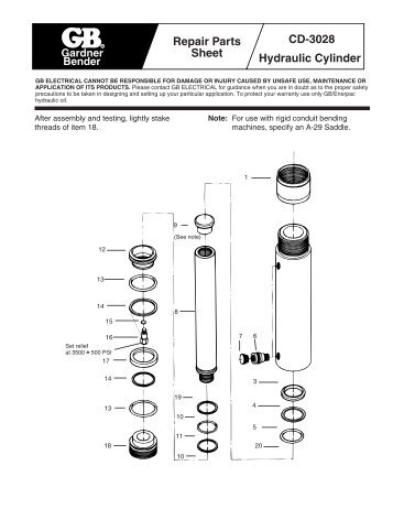 Repair Parts Sheet CD-3028 Hydraulic Cylinder - Gardner Bender