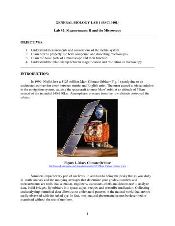 1 GENERAL BIOLOGY LAB 1 (BSC1010L) Lab #2: Measurements II ...