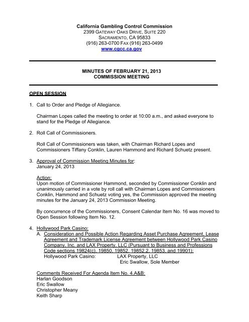 916) 263-0700 F AX - California Gambling Control Commission ...