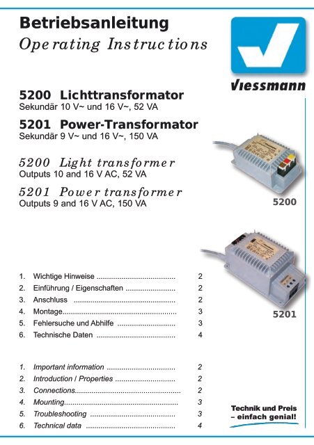 Bedienungsanleitung - Viessmann Modellspielwaren GmbH