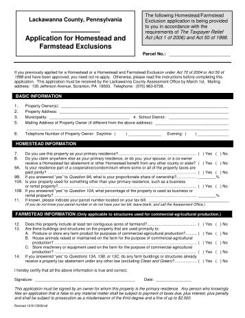 Application for Homestead and Farmstead Exclusions - Lackawanna ...
