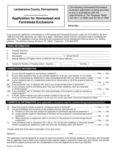 Application for Homestead and Farmstead Exclusions - Lackawanna ...