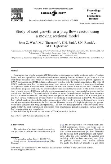 Study of soot growth in a plug flow reactor using - Mechanical and ...
