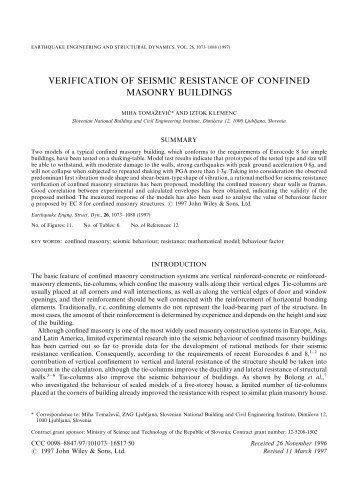 Verification of seismic resistance of confined masonry buildings