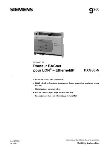 9260 Routeur BACnet pour LON – Ethernet/IP PXG80-N - Siemens ...